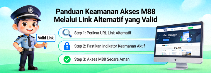 Animasi panduan keamanan akses M88 melalui link alternatif yang valid