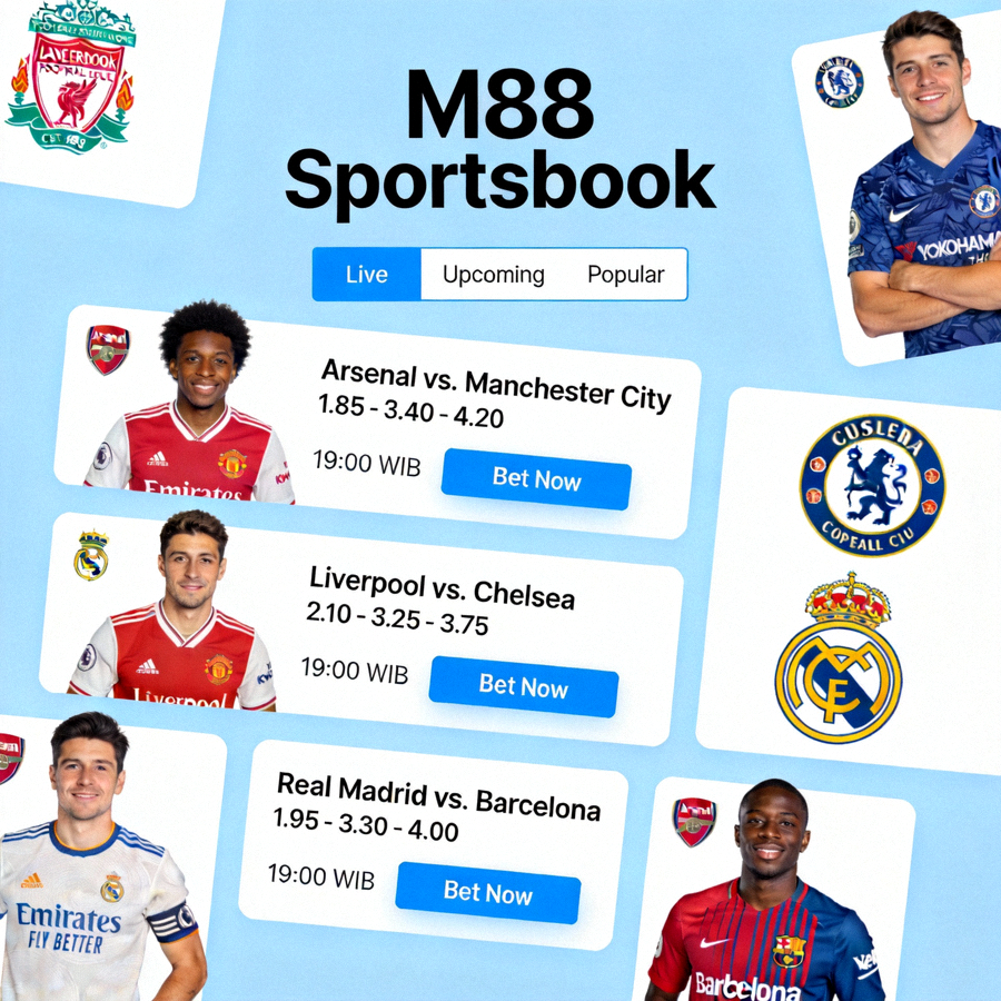 Tampilan antarmuka sportsbook M88 dengan odds pertandingan sepak bola terkini